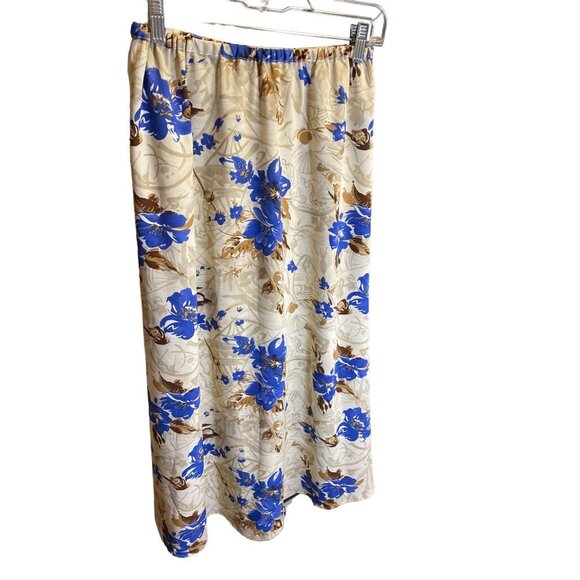 Vintage 90s BICE Blue White Tan Floral Elastic Waist Long Maxi Skirt Sz 8 - Picture 2 of 9